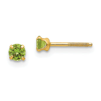14K Gold Peridot Stud Earrings for Women with Polished Finish, Nickel-Free