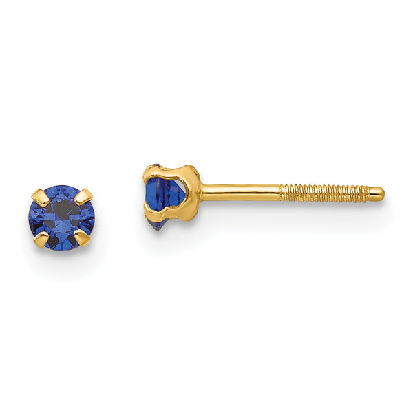 14K Gold Sapphire Birthstone Stud Earrings with Polished Finish September