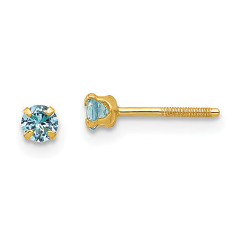 14K Gold Blue Zircon Birthstone Stud Earrings Polished, Nickel Free