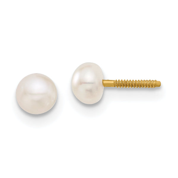 14K Gold Freshwater Pearl Screwback Earrings Polished, Nickel-Free Elegance