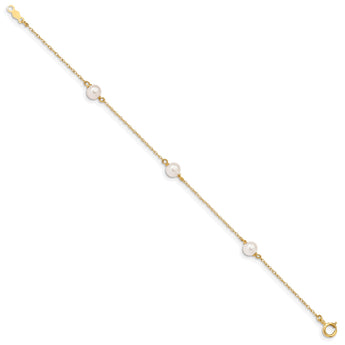 14K Madi K 5-6mm White Round FWC Pearl 3-station Bracelet - Birthstone Company