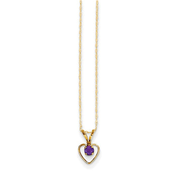 14K Gold Amethyst Heart Necklace for February Birthdays