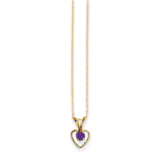 14K Gold Amethyst Heart Necklace for February Birthdays