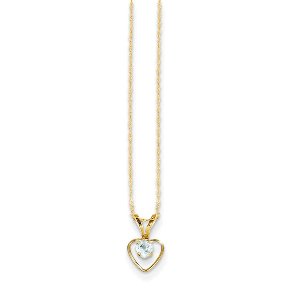 14K Gold Aquamarine Heart Necklace March Birthstone Elegance