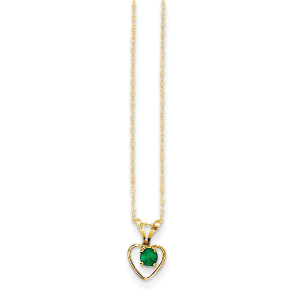 14K Gold Emerald Heart Birthstone Necklace Elegant May Gift