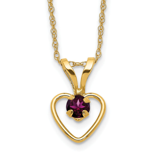 14K Gold Rhodolite Garnet Heart Necklace June Birthstone Elegance 18 in - Birthstone Company