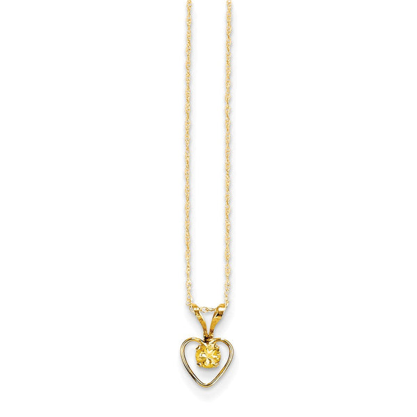14K Gold Citrine Heart Necklace November Birthstone Elegance