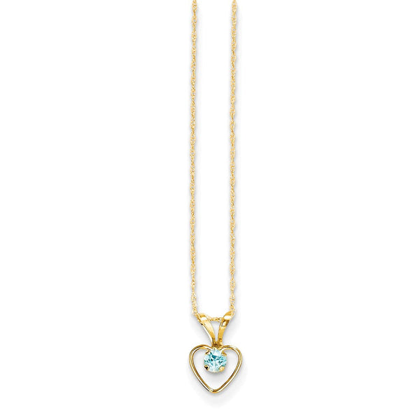14K Gold Blue Zircon Heart Birthstone Necklace Elegant December Gift