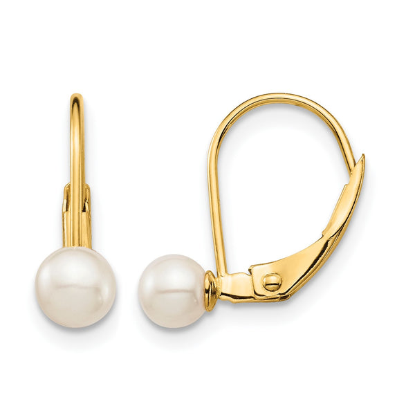 14K Gold Freshwater Pearl Leverback Earrings Polished Elegance - Birthstone Company