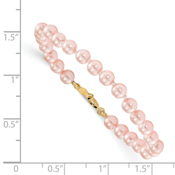 Madi K 14k Yellow Gold 4.5mm-5.5mm Pink Imitation Shell Pearl 5.25 inch Bracelet - Birthstone Company
