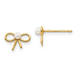 14K Gold Children's Pearl Bow Earrings with Polished Finish