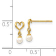 14K Gold Freshwater Cultured Pearl Heart Dangle Earrings Polished, Nickel-Free
