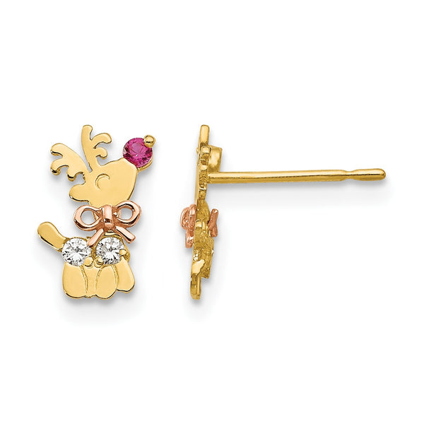 14k Yellow & Rose Gold Madi K CZ Children's Reindeer Post Earrings - Birthstone Company