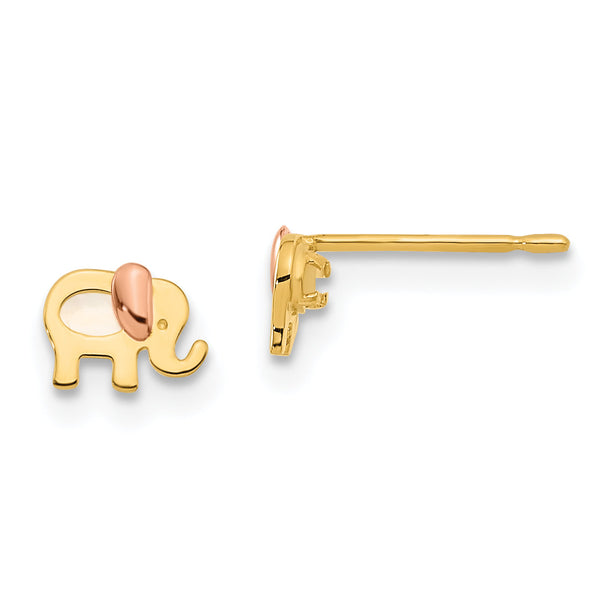 14K Two-Tone Gold Children's MOP Elephant Earrings Polished, Nickel-Free
