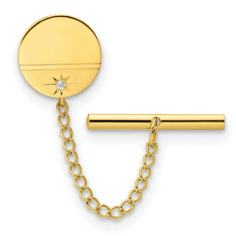 Kelly Waters Gold-plated .01 Ct. Diamond Polished and Satin Round Tie Tac with Safety Chain