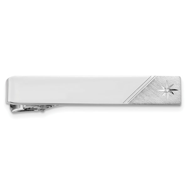 Kelly Waters Rhodium-plated .01 Ct. Diamond Polished and Satin Tie Bar - Birthstone Company