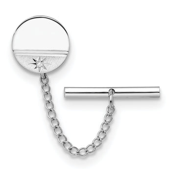 Kelly Waters Rhodium-plated .01 Ct. Diamond Polished and Satin Round Tie Tac with Safety Chain