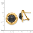 Onyx Button Stud Earrings in 14K Yellow Gold with Omega Clip, 17mm