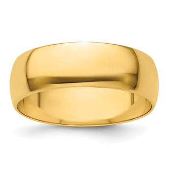14k Yellow Gold 7mm Lightweight Half Round Wedding Band Size 14