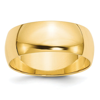 14k Yellow Gold 8mm Lightweight Half Round Wedding Band Size 14