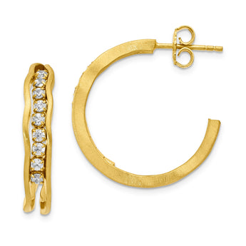 Sterling Silver 925 Satin Finish C-Hoop Earrings with Yellow Stones - Birthstone Company