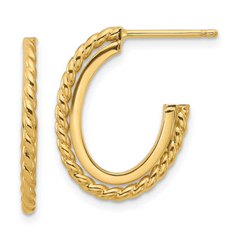 14K Yellow Gold High Polish Rope Hoop Earrings for Timeless Elegance
