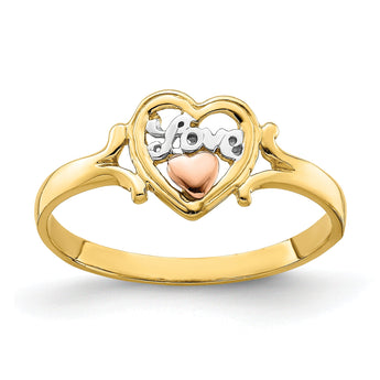 14k Yellow and Rose Gold WithRhodium Love Heart Ring