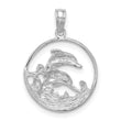 14K White Gold Double Dolphin Circle Pendant