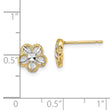 14K w/Rhodium Diamond-cut Flower Post Earrings