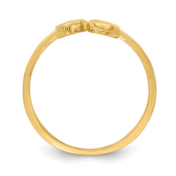 14K Double Heart Drop V Ring