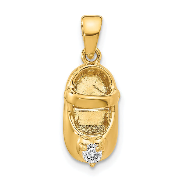14K Gold 3D April Birthstone Baby Shoe Charm, Engravable, Elegant Gift