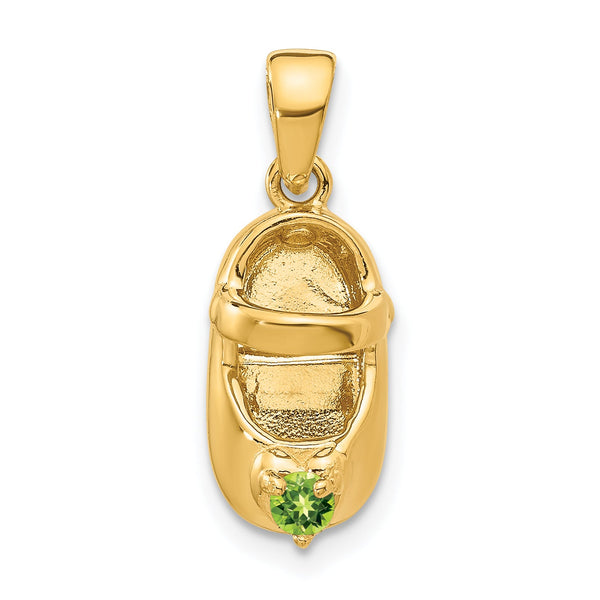 14K Gold Engravable Baby Shoe Charm with August Synthetic Birthstone