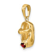 14K Gold Engravable Baby Shoe Charm with Red Synthetic Birthstone January
