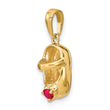14K Gold Engravable Baby Shoe Charm with July Synthetic Birthstone