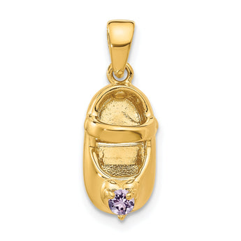 14K Gold 3D Engravable Baby Shoe Charm with June Synthetic Birthstone