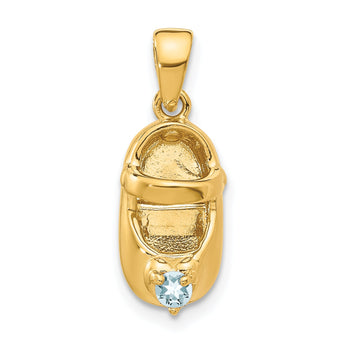 14K Gold Engravable Baby Shoe Charm with March Birthstone
