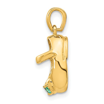 14K Gold Engravable Baby Shoe Charm with May Synthetic Birthstone
