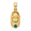14K Gold Engravable Baby Shoe Charm with May Synthetic Birthstone