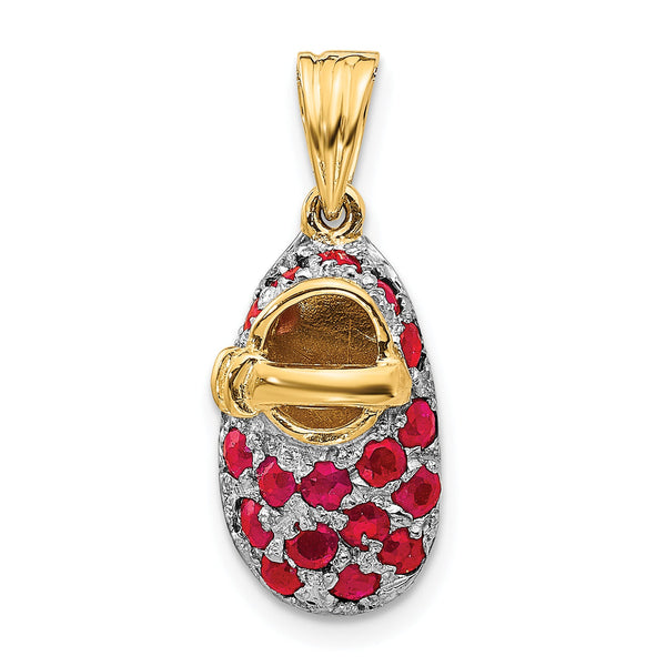 14K Gold & Ruby Baby Shoe Charm with Rhodium Accents Birthstone for July