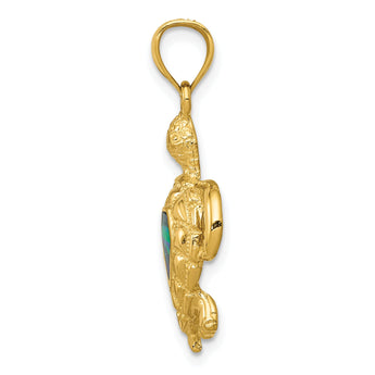 14K Gold Polished Blue Opal Turtle Pendant Elegant, Lab-Created Gem