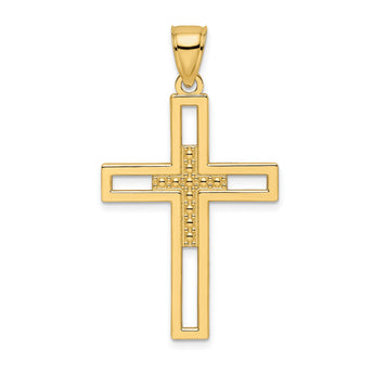 14k Beaded & Polished Double Cross Pendant