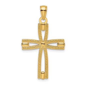 14k Beaded & Polished Cross Pendant