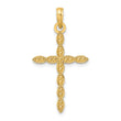 14K Polished & Beaded Design Cross Pendant