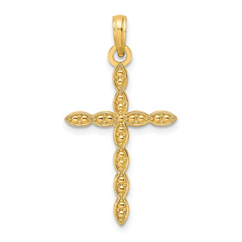 14K Polished & Beaded Design Cross Pendant