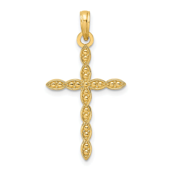 14K Polished & Beaded Design Cross Pendant