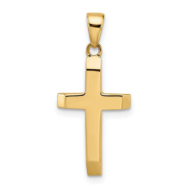 14K Polished Tapered Ends Hollow Cross Pendant