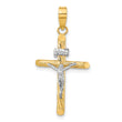 14K w/White Rhod Polished & Textured INRI Crucifix Cross Pendant