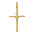14K w/White Rhod Polished & Textured INRI Crucifix Cross Pendant