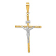 14K w/White Rhod Polished & Textured INRI Crucifix Cross Pendant
