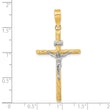 14K w/White Rhod Polished & Textured INRI Crucifix Cross Pendant